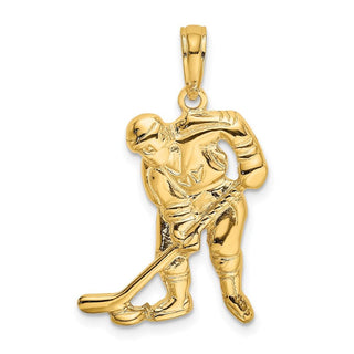 14k Yellow Gold Hockey Player With Stick And Puck Pendant