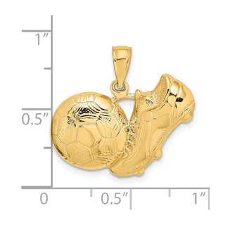 14k Yellow Gold Soccer Shoe Kicking Ball Pendant