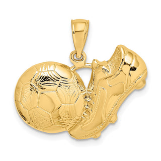 14k Yellow Gold Soccer Shoe Kicking Ball Pendant