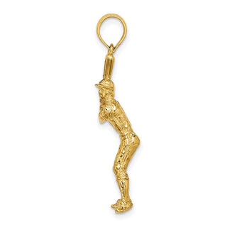 14k Yellow Gold 3-D Baseball Player With Bat Pendant