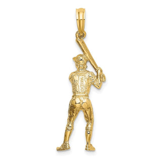 14k Yellow Gold 3-D Baseball Player With Bat Pendant