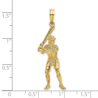14k Yellow Gold 3-D Baseball Player With Bat Pendant