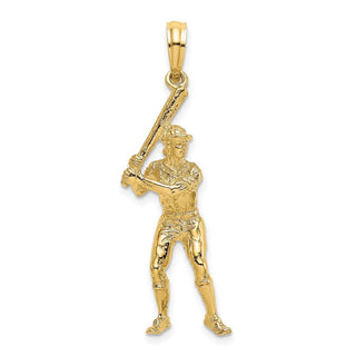 14k Yellow Gold 3-D Baseball Player With Bat Pendant