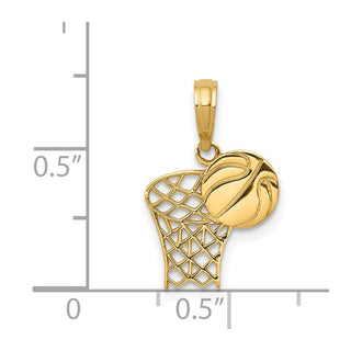 14k Yellow Gold Basketball Hoop and Ball Pendant