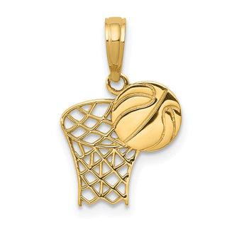 14k Yellow Gold Basketball Hoop and Ball Pendant