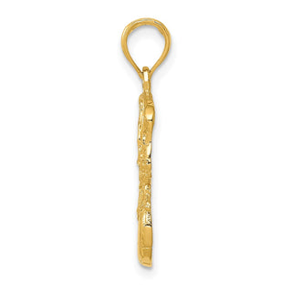 14k Yellow Gold Swoosh Basketball and Net Pendant C3780