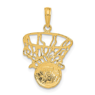 14k Yellow Gold Swoosh Basketball and Net Pendant C3780