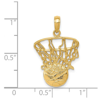 14k Yellow Gold Swoosh Basketball and Net Pendant C3780