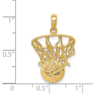 14k Yellow Gold Swoosh Basketball and Net Pendant C3780
