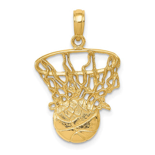 14k Yellow Gold Swoosh Basketball and Net Pendant C3780