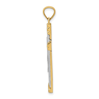 14k Yellow and White Gold Diamond-Cut Cross Pendant C3796