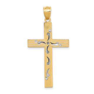 14k Yellow and White Gold Diamond-Cut Cross Pendant C3796