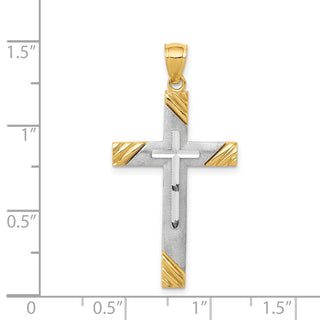 14k Yellow and White Gold Diamond-Cut Cross Pendant C3796