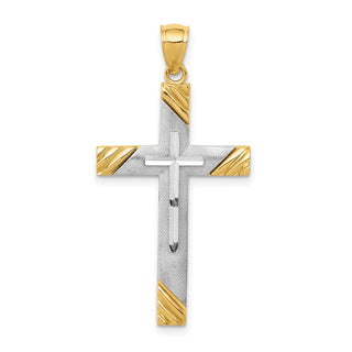 14k Yellow and White Gold Diamond-Cut Cross Pendant C3796