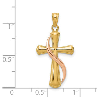 14k Yellow and Rose Gold Polished Methodist Cross Pendant