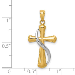 14k Two-tone Gold Polished Cross Pendant