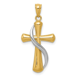 14k Two-tone Gold Polished Cross Pendant