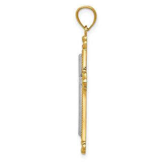 14k Yellow and White Gold Fleur De Lis Cross Pendant
