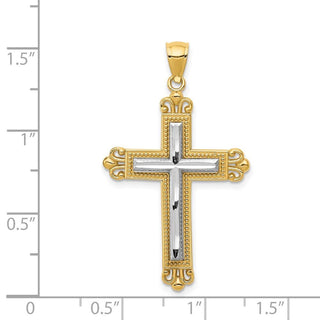 14k Yellow and White Gold Fleur De Lis Cross Pendant