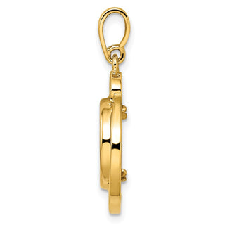 14k Yellow Gold Wave Design 13mm Prong Coin Bezel Pendant - Fits 2 Pesos and US $1