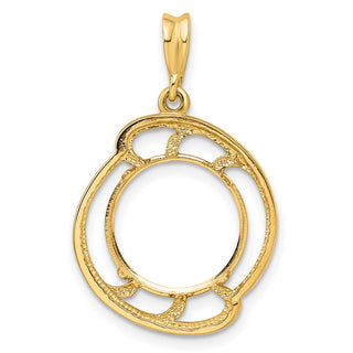 14k Yellow Gold Wave Design 13mm Prong Coin Bezel Pendant - Fits 2 Pesos and US $1