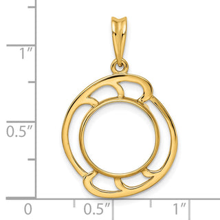 14k Yellow Gold Wave Design 13mm Prong Coin Bezel Pendant - Fits 2 Pesos and US $1