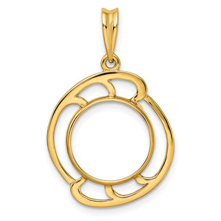 14k Yellow Gold Wave Design 13mm Prong Coin Bezel Pendant - Fits 2 Pesos and US $1