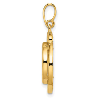 14k Yellow Gold Wave Design 14mm Prong Coin Bezel Pendant - Fits 1/20 oz Maple Leaf and Other Coins