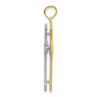 14k Yellow and White Gold Hearts Fancy Cross Pendant