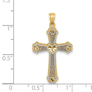 14k Yellow and White Gold Hearts Fancy Cross Pendant