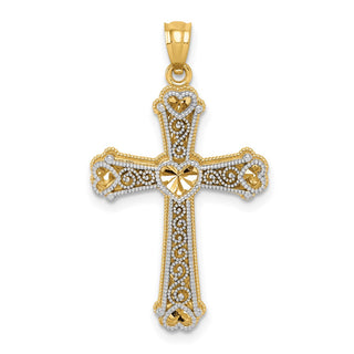 14k Yellow and White Gold Hearts Fancy Cross Pendant