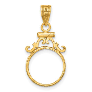 14k Yellow Gold French Scroll Screw Top 13mm Coin Bezel Pendant - Fits 2 Pesos and US $1