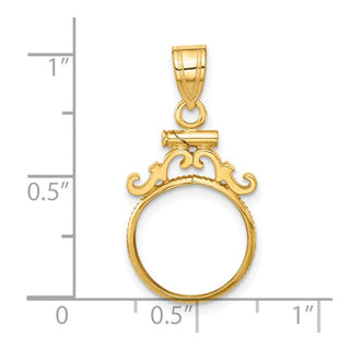 14k Yellow Gold French Scroll Screw Top 13mm Coin Bezel Pendant - Fits 2 Pesos and US $1