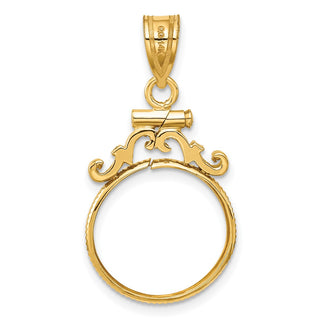 14k Yellow Gold French Scroll Screw Top 15mm Coin Bezel Pendant - Fits US $1 Type 2