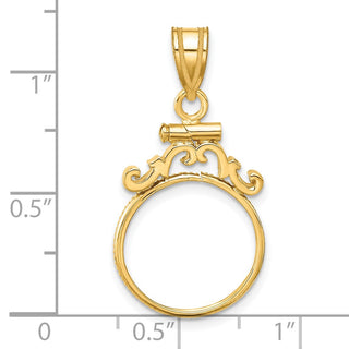 14k Yellow Gold French Scroll Screw Top 15mm Coin Bezel Pendant - Fits US $1 Type 2