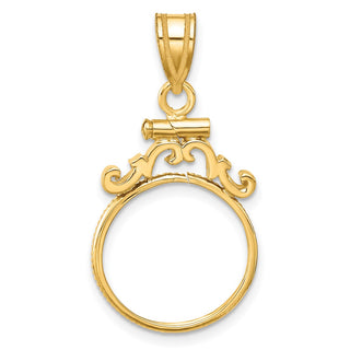 14k Yellow Gold French Scroll Screw Top 15mm Coin Bezel Pendant - Fits US $1 Type 2