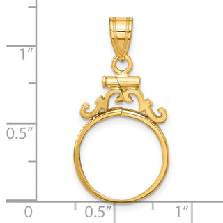 14k Yellow Gold French Scroll Screw Top 15.5mm Coin Bezel Pendant - Fits 2.5 Pesos