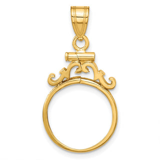 14k Yellow Gold French Scroll Screw Top 15.5mm Coin Bezel Pendant - Fits 2.5 Pesos