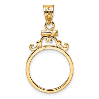 14k Yellow Gold French Scroll Screw Top 16.5mm Coin Bezel Pendant - Fits 1/10 oz American Eagle and 1/10 oz Krugerrand