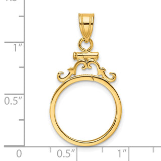 14k Yellow Gold French Scroll Screw Top 16.5mm Coin Bezel Pendant - Fits 1/10 oz American Eagle and 1/10 oz Krugerrand