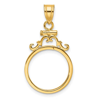 14k Yellow Gold French Scroll Screw Top 16.5mm Coin Bezel Pendant - Fits 1/10 oz American Eagle and 1/10 oz Krugerrand