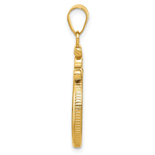 14k Yellow Gold French Scroll Screw Top 17.8mm Coin Bezel Pendant - Fits US $2.50 Liberty and Other Coins