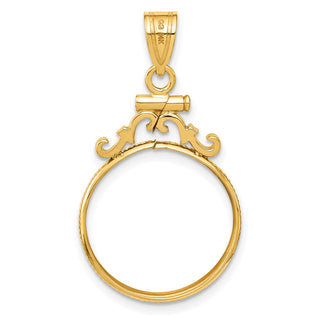 14k Yellow Gold French Scroll Screw Top 17.8mm Coin Bezel Pendant - Fits US $2.50 Liberty and Other Coins