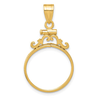 14k Yellow Gold French Scroll Screw Top 17.8mm Coin Bezel Pendant - Fits US $2.50 Liberty and Other Coins