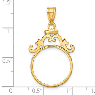 14k Yellow Gold French Scroll Screw Top 18mm Coin Bezel Pendant - Fits 1/10 oz Cat
