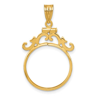 14k Yellow Gold French Scroll Screw Top 19.0mm Coin Bezel Pendant - Fits 5 Pesos