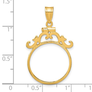 14k Yellow Gold French Scroll Screw Top 19.0mm Coin Bezel Pendant - Fits 5 Pesos