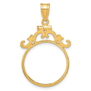14k Yellow Gold French Scroll Screw Top 19.0mm Coin Bezel Pendant - Fits 5 Pesos
