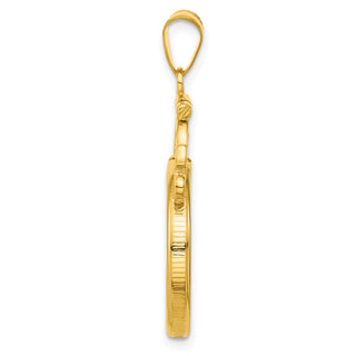 14k Yellow Gold French Scroll Screw Top 20.2mm Coin Bezel Pendant - Fits 1/4 oz Maple Leaf
