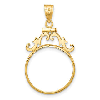14k Yellow Gold French Scroll Screw Top 20.2mm Coin Bezel Pendant - Fits 1/4 oz Maple Leaf